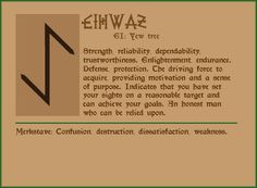 an old poster with the words ehwaz written in black and green on it