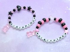 "Blackpink kandi bracelet in your area!! 🖤💕Perfect to compliment a blackpink lightstick or as a gift for blink <3 ✨Made with strong elastic cord with knots glued for security ✨ Style #1 has smaller beads and is about 6.75\" in circumference. Style #2 has larger beads and is about 7\" in circumference. Feel free to request a sizing adjustment in the personalization box or via messaging. Please see FAQ for more info about sizing. See my shop for blackpink member bracelets and handmade items insp Blackpink Lightstick, Gummy Bear Charms, Pulseras Kandi, Pink Tour, Kandi Bracelets, Mini Envelopes, Gummy Bear, Bracelets Handmade Beaded, Jewelry Making Tutorials