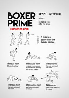 a poster with instructions on how to do the boxer prime workout for beginners