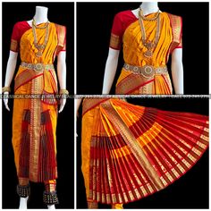 Design by Classical Dance Jewelry® ❥ Traditional Kuchipudi Dance costume for dancers, teachers, Gurus ❥ Material - art silk ❥ Style : Traditional pant costume  Dress Measurements in inches ( all the measurements approximately 1 margin buffer) ❥ PANT MEASUREMENTS: ☛ Pant Length: 38-40 inch ☛ Pant Waist: 35-37 inch ☛ Pant Hip: 38-39 ❥ BLOUSE MEASUREMENTS: ☛ Blouse length: 14 inch ☛ Blouse Shoulder length: 15 -16 inch ☛ Blouse around Bust: 34-36 (extra margin) inch ☛ Blouse Lower Chest: 32-34 inch ☛ Blouse Sleeves length: 6-8 inch ☛ Blouse sleeve round: 9 - 12 inch  Set includes     ☛ Pant, Blouse, Dhavani, fans, seat bit ❇️ ❇️ ❇️ For Display purposes only, we used Jewelry. The price is only for a Dance costume. PLEASE NOTE ❥ ALL SALES ARE FINAL ✅ ❥ No Return/ No Exchange / No Cancellation! ❥ Yellow Anarkali Churidar For Puja, Yellow Cutdana Churidar For Festivals, Anarkali Churidar For Ceremonial Festivals, Ceremonial Churidar With Traditional Drape For Festivals, Yellow Handloom Traditional Wear For Ceremonial Use, Yellow Traditional Wear With Tilla For Navratri, Traditional Yellow Churidar For Transitional Season, Yellow Self Design Churidar For Festivals, Yellow Ceremonial Saree For Diwali