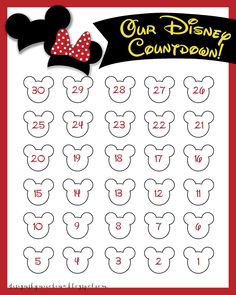 a mickey mouse calendar with the numbers for each disney character