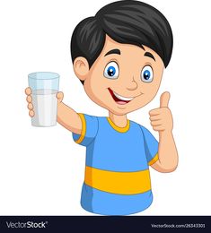 a boy holding a glass of milk giving the thumbs up