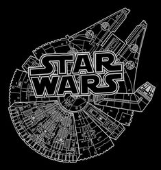 the star wars logo is shown in black and white, with a stylized design on it