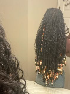 #beads #boho #bohobraidstyle #beadbraids Goddess Braids With Color And Beads, Faux Locks With Beads, Boho Hair Beads, Boho With Beads Braids, Boho Braids Beads, Goddess Braids Beads, Long Locs With Beads, Boho Senglanese Twists, Mixed Color Boho Knotless Braids