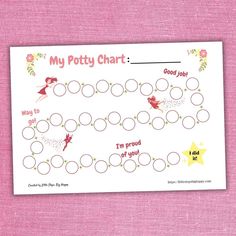 a printable potty chart on a pink cloth with flowers and stars in the background