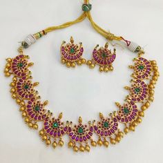 Laxmi necklace and earrings set * For any Questions/Queries Plz WhatsApp 224-542-0960 * All Items Ships From Dublin California Saree Jewellery, Set Earrings, Necklace And Earrings Set, Short Necklace, Stunning Jewellery, Ethnic Jewelry, Necklace And Earrings, Matte Gold, Earrings Set