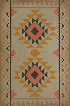 an old native american rug with geometric designs on the front and back side, in orange, black, gray and white colors