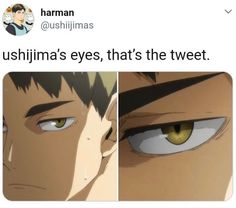 two pictures of anime characters with yellow eyes