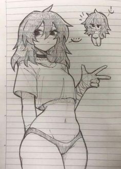 a pencil drawing of a girl with her hand on her hip and pointing to the side