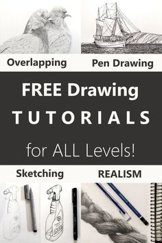 a poster with the words free drawing and drawings for all levels, including sketching