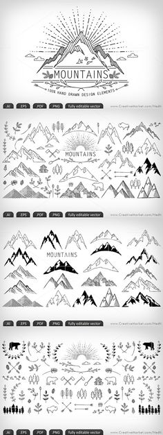 the mountain range is shown in black and white, with different types of mountains on each side