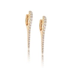 Long Diamond Stiletto Huggies - Diamond Earrings - The Ear Stylist Gold And Diamond Earrings, Toggle Necklace, Ear Climbers, Earrings Ear, Diamond Star, Star Jewelry, Ear Cuffs, Single Earring, Feather Earrings