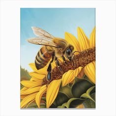 a painting of a bee on a sunflower