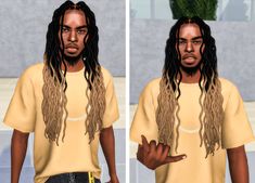 two images of a man with dreadlocks wearing a t - shirt and jeans