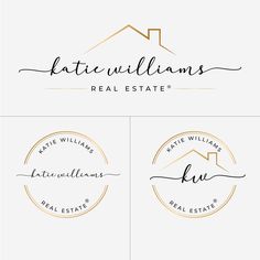 two logos for real estate, with the words kate williams real estate in gold and white