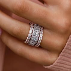 Stunning Cushion Cut 3PC Wedding Band Set For Women In Sterling Silver – maxinejewelry Cushion Cut Wedding Band, Cushion Cut Bridal Set, Halo Wedding Bands, Pave Wedding Bands, Silver Wedding Band, Stackable Wedding Bands, Sterling Silver Wedding Band, 1 Rose, Silver Wedding Bands