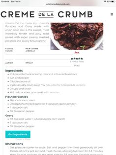 the recipe page for creme de la crumb