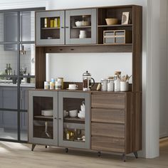 PRICES MAY VARY. Large Storage Space - This ECACAD dark brown kitchen pantry with 4 glass doors will come in 2 packages, the top hutch part contains 2-tier open shelves and 2-tier shelves behind the doors, and 3 hooks for hanging towels or spatula; the bottom cabinet part contains 2-tier shelves and 4 drawers, the cabinet top is perfect for microwave and daily essentials Durable Materials - ECACAD sideboard buffet cabinet with hutch is made of MDF boards, glass doors and metal legs, it has large Freestanding Kitchen Pantry, Kitchen Hutch Cabinet, Cabinet Glass Doors, Cabinet With Glass Doors, Modern Sideboard Buffet, Brown Kitchen Cabinets, White Storage Cabinets, Pantry Storage Cabinet, Kitchen Pantry Storage