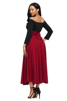 Retro High Waist Pleated Belted Maxi Skirt High-waist Maxi Skirt For Fall Parties, High Waist Maxi Skirt For Fall Party, High Waist Solid Color Maxi Skirt For Fall, High Waist Stretch Maxi Skirt For Fall, Fall High-waist Stretch Maxi Skirt, Fall Night Out Skirt In Solid Color, Fall High Waist Stretch Maxi Skirt, Casual Solid Color Party Skirt, High-waist Pleated Party Dress