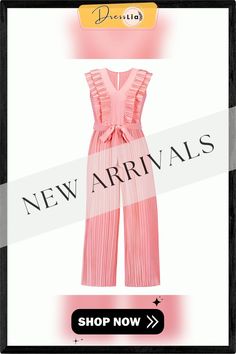 Chic Ruffle V-neck High Waist Pleated Jumpsuit Women Summer New Casual Loose Wide Leg Slim Fit Sexy Solid Lace-up Jumpsuit Pleated Jumpsuit, Jumpsuits And Romper, Jumpsuit Fashion, Jumpsuits For Women, Jumpsuit Romper, High Waist, Wide Leg, Jumpsuit, Rompers