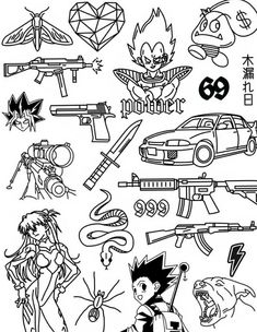 Mens Flash Tattoo Designs, Nas Ebk Tattoos, Pokémon Outline, Simple Tattoo Stencils For Men, Small Tattoo Outlines, Small Tattoo Stencils, Tattoo Basic, Anime Flash Tattoo, Art Sharpie