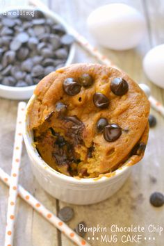 a chocolate chip cookie in a white bowl