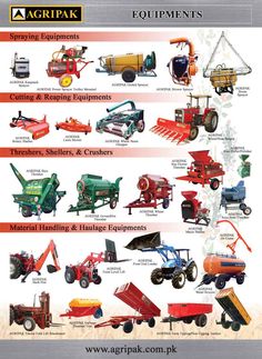 various farm equipment are shown in this poster, with the names and description on it