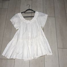 Seed White Dress Off White Short Sleeve Mini Dress For Spring, Off-white Short Sleeve Mini Dress For Spring, Off White Short Sleeve Mini Dress For Daywear, White Short Sleeve Mini Dress For Daytime, Lace Balloons, Knot Front Top, Asymmetrical Shirt, Balloon Sleeve Top, Silk Tank Top