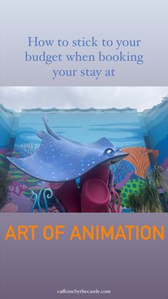 an advertisement for the art of animation show, featuring a giant blue whale with its mouth open