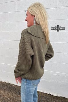 Make a fun statement with the Cypress Pullover. This olive green knit top has stylish versatility and braided detailing for a chic and luxurious look. This stylish piece is perfect for any occasion! 100% Acrylic. Sizes S-3XL, true to size. Quarter zip. V-neck Western Wholesale Clothing. The sizing chart is in the pictures. Olive Knit Tops For Fall, Casual Olive Knit Tops, Knit Quarter Zip, Dresses Western, Western Graphic Tees, Belt Top, Sweater Blazer, Plus Size Shopping, Wholesale Clothing