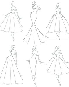 an image of dresses on the runway line art printable for coloring pages or books