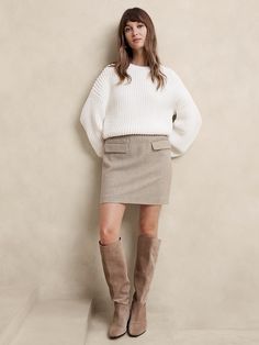 Wool-Blend Herringbone Mini Skirt | Banana Republic Factory Wool Mini Skirt For Winter, Winter Wool Mini Skirt, Fall Mini Skirt With Side Pockets, Mini Skirt Tights, Wool Mini Skirt, Tights And Boots, Winter Layering, Banana Republic Factory, Fall Shopping