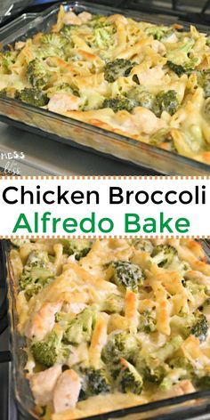 chicken broccoli alfredo bake in a glass baking dish