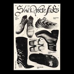 an advertisement for shoes and boots from the 1950's, showing various types of shoes