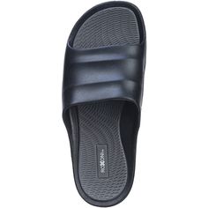 Experience unparalleled comfort and support with our men's athletic slippers, designed with an Ultra Comfort Insole and an embossed Non-Skid outsole. These slippers ensure a safe and easy walk, providing excellent traction and stability on all surfaces. Made from the highest quality and durable TPR rubber materials, the non-slip rubber sole is flexible, offering both stability and comfort for various terrains. These versatile slippers are perfect for any occasion. Their easy slip-on style and du Black Open Toe Slip-ons, Functional Slip-resistant Synthetic Sandals, Comfortable Slip-resistant Sport Sandals With Round Toe, Non-slip Synthetic Slippers For Outdoor Use, Outdoor Non-slip Synthetic Slippers, Comfortable Non-slip Synthetic Slip-ons, Slip-resistant Synthetic Slide Sport Sandals, Outdoor Slip-resistant Slip-on Slippers, Comfortable Slip-on Sport Sandals For Sports