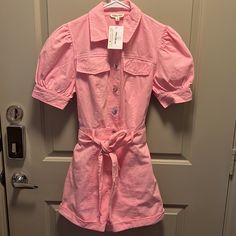 Nwt Pink Denim Romper. Super Cute Just Fit Tighter Than I Wanted On Bottom. Size Small. Pink Denim Romper, Pink Denim, Denim Romper, Lookbook, Tights, Super Cute, Rompers, Pink, Women Shopping