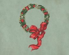 a drawing of a christmas wreath with a red bow on it's headband