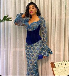 Latest Cord Lace Styles For Ladies, Cosette Dress Styles, Asoebi Style, Pretty Lace Dresses, African Print Maxi Skirt, Kente Dress