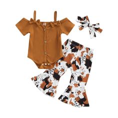 PRICES MAY VARY. Material: cow print flare pants toddler baby girls off shoulder romper outfits, cow outfits for baby girl, made of cotton and polyester, comfortable and skin-friendly, stretchy, machine washable Style: toddler bell bottoms outfit for girls, 2pcs flare pants overalls summer clothes, cow print romper top, boutique outfits,short sleeve ribbed bodysuit, romper off shoulder ruffle, floral print bell bottoms, cow print flare pants toddler, boho clothes, adorable and fashion Size: newborn baby girl off shoulder tops flare pants set, fit for 0-6 years baby girls, 0-6 months, 6-12 months, 12-18 months, bell bottom flare pants outfit for 18 to 24 month girl, 2-3 years, 3-4 years, 4-5 years, please select your size according to your baby daily wear Occasion: suitable for outdoor, bir Cow Print Bell Bottoms, Toddler Bell Bottoms, Printed Bell Bottoms, Suspender Jumpsuit, Toddler Christmas Outfit, Cowgirl Baby, Toddler Girl Shorts