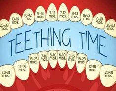 a poster with teeth and the words teething time on it