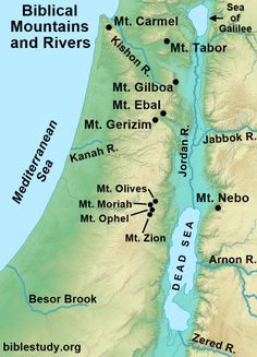 a map of the middle east showing biblical mountains and rivers