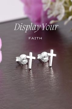 These Sterling Silver Minimalist Cross Stud Earrings would make a stylish fashion accessory to accent your everyday outfit. When you wear these cross earrings, you will be reminding yourself to stay true to your faith. Cross Stud Earrings, Simple Cross