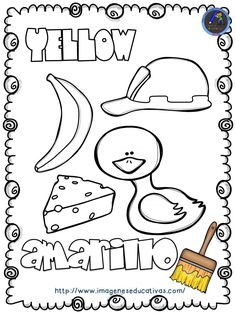 a coloring page with an image of a duck, cheese and a broom on it