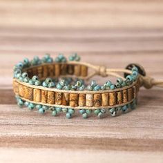 Picture Jasper Wrap Bracelet - Magnolia Mountain Jewelry Wrap Bracelet Ideas, Hemp Bracelet Patterns, Wrap Bracelet Tutorial, Gemstone Wrap Bracelet, Bead Accessories, Diy Leather Bracelet, Mountain Jewelry, Beaded Leather Bracelet, Leather Cord Bracelets