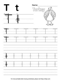 the letter t worksheet with an image of a turkey and letters on it