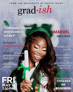 an advertisement for the college of north texas's grad - ish event