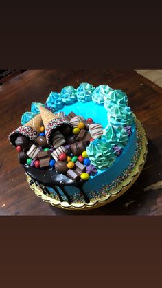 there is a cake that has been decorated with candy