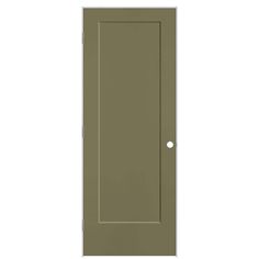 the interior door is painted green and has a single paneled sidelight on it