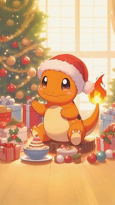 Thanksgiving Pokemon Wallpaper, Charmander Background, Christmas Pokemon Drawings, Pokemon Wallpaper Charmander, Pokémon Christmas Wallpaper, Fire Pokemon Wallpaper, Christmas Pokemon Art, Pokemon Christmas Art, Pokemon Ipad Wallpaper