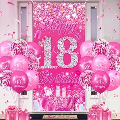 PRICES MAY VARY. 【Package Includes】You will get 1 pcs of hot pink happy 18th birthday door banner measures 72.8 x 35.4 inches (185 x 90 cm), 18 pcs of 12 inch pink "Happy 18th Birthday" latex balloons in 3 different colors (6pcs pink 18th birthday balloons, 6pcs hot pink 18th birthday balloons and transparent confetti 18th birthday balloons) 🌸【Easy to Use】The pink 18th birthday door cover with 4 copper holes, it can easily be hung with a rope; these pink and hot pink happy 18th birthday balloon Happy 18th Birthday Girl, 18th Birthday Ideas For Girls, Pink 18th Birthday, 18th Birthday Balloons, Birthday Door Decorations, Birthday Balloons Decorations, Pink Theme Party, 18th Birthday Banner, Blackpink Birthday